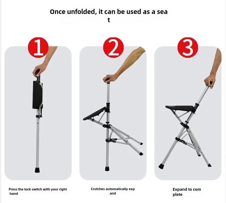 2 In 1 Portable Folding Cane And Chair With Seat