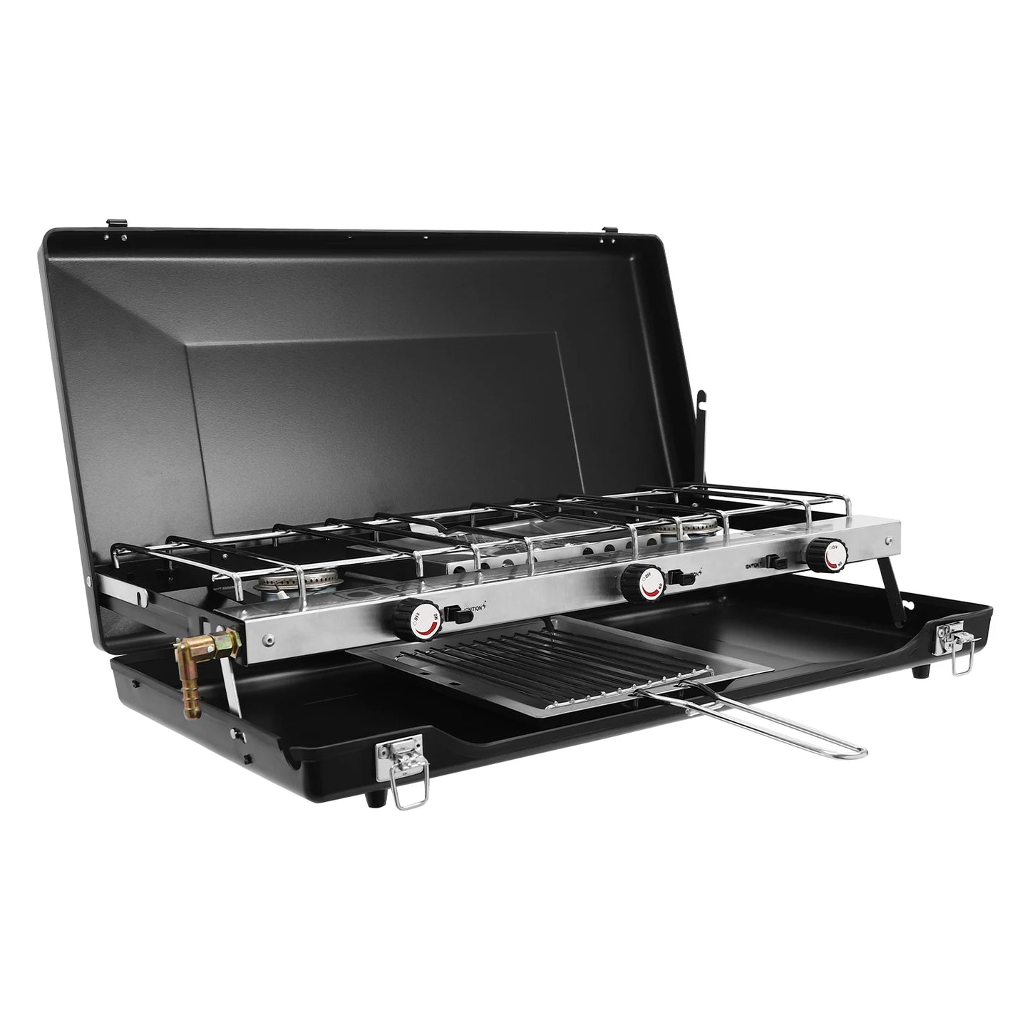 NONE Portable Camping Stove With Griddle 3 Burner Propane