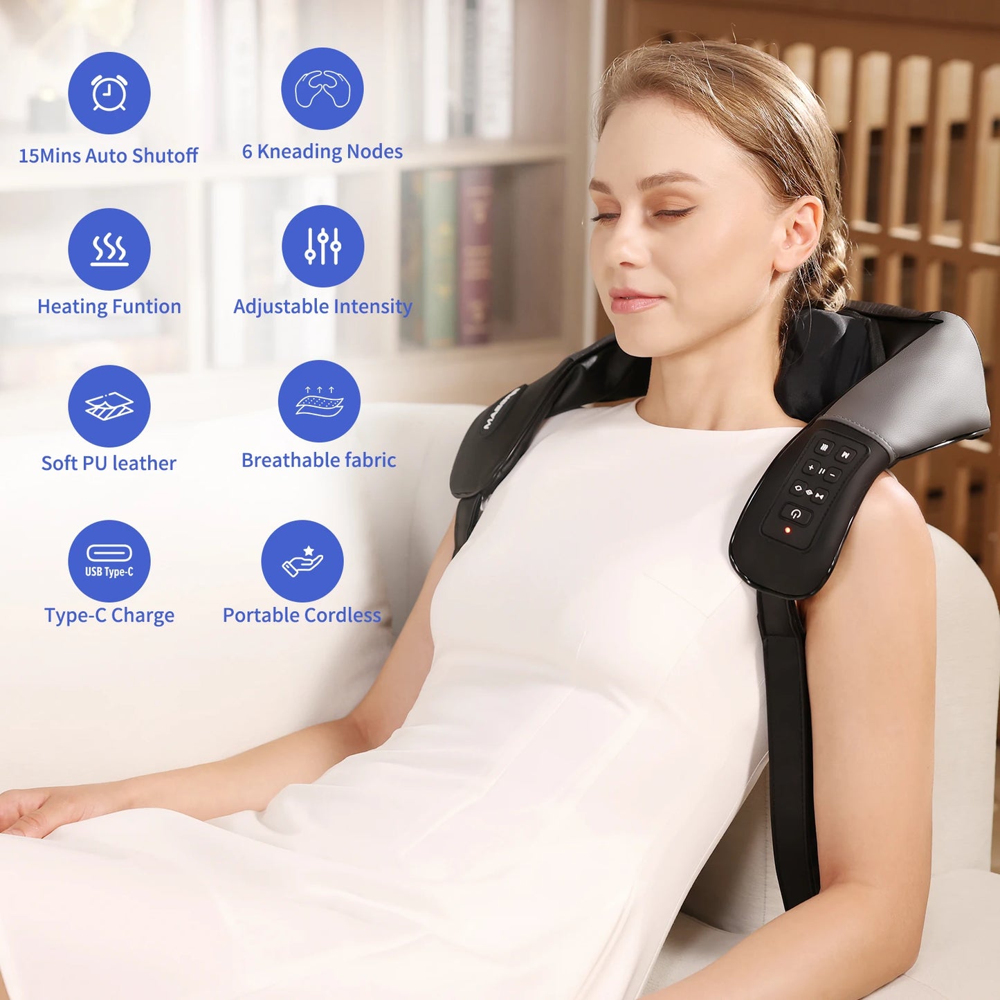 MASGREE Upgraded Adjustable Cordless Neck Massager With Heat