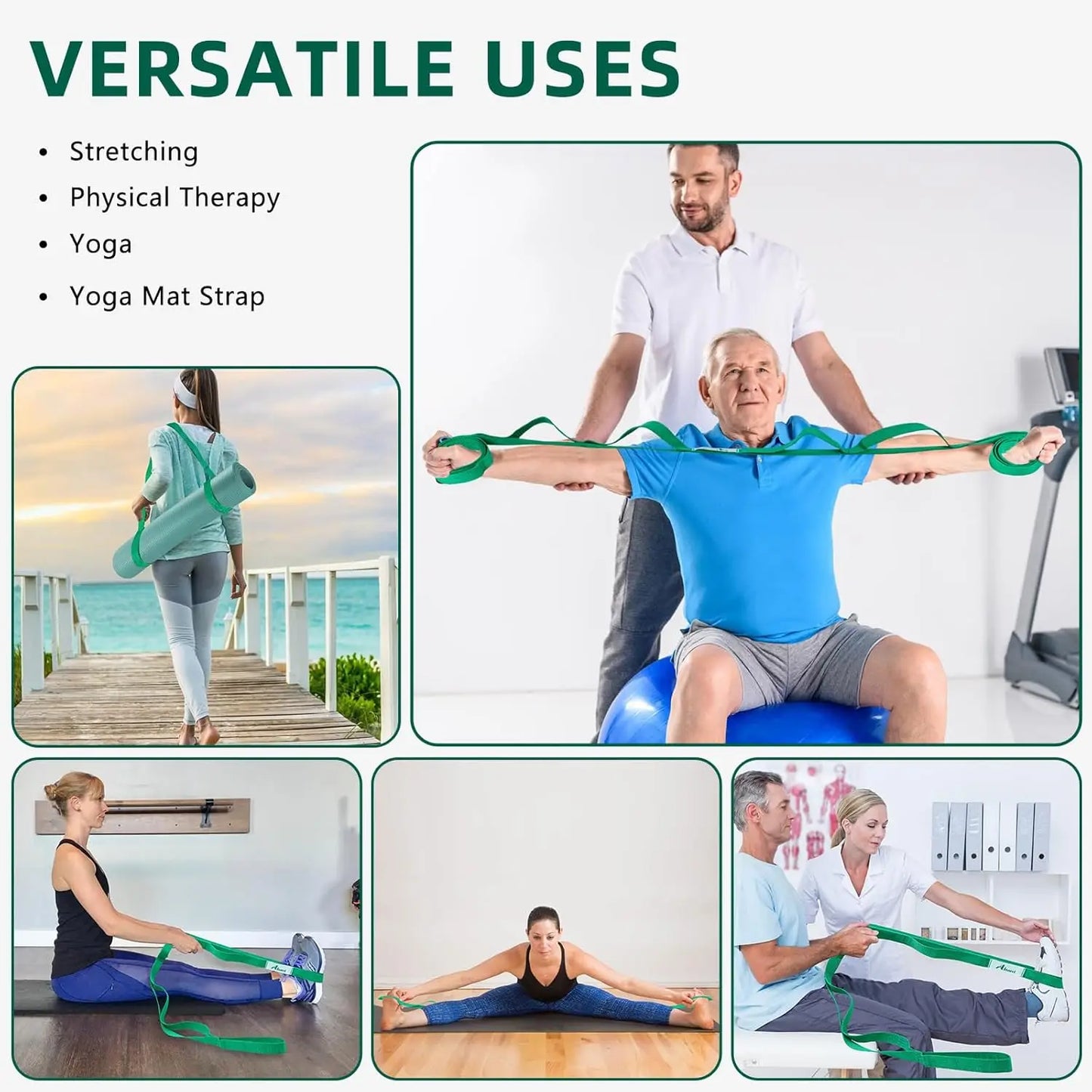 Ten Loop Non Elastic Stretching Strap For Yoga And Pilates