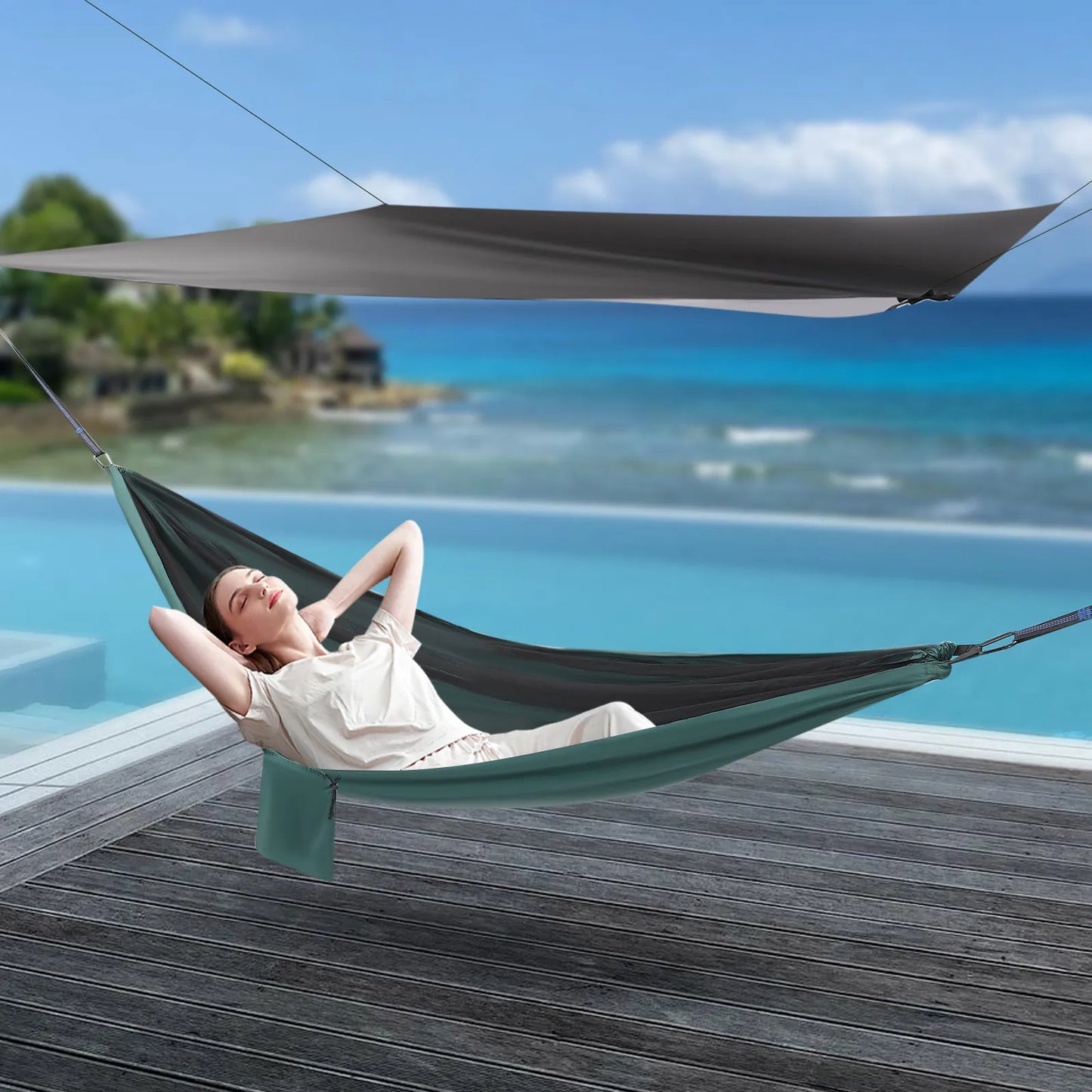 Bymaocar 2 In 1 Camping Hammock Waterproof Tarp Mosquito Net
