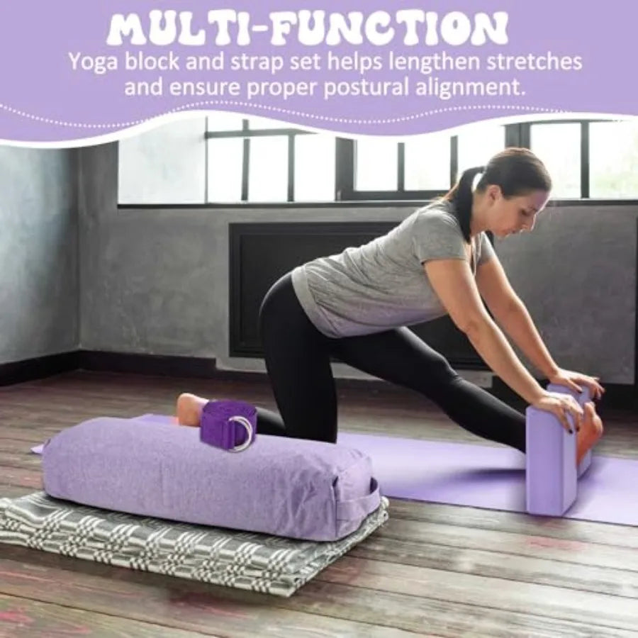 Yoga Bolster Pillows and Blocks Set with Strap