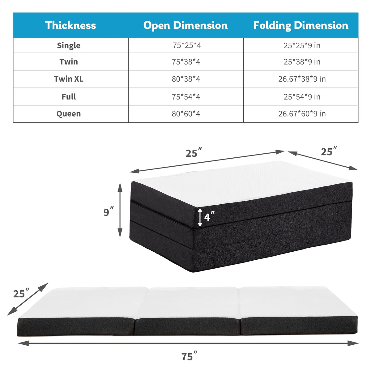 JHK Trifold Memory Foam Portable Floor Bed
