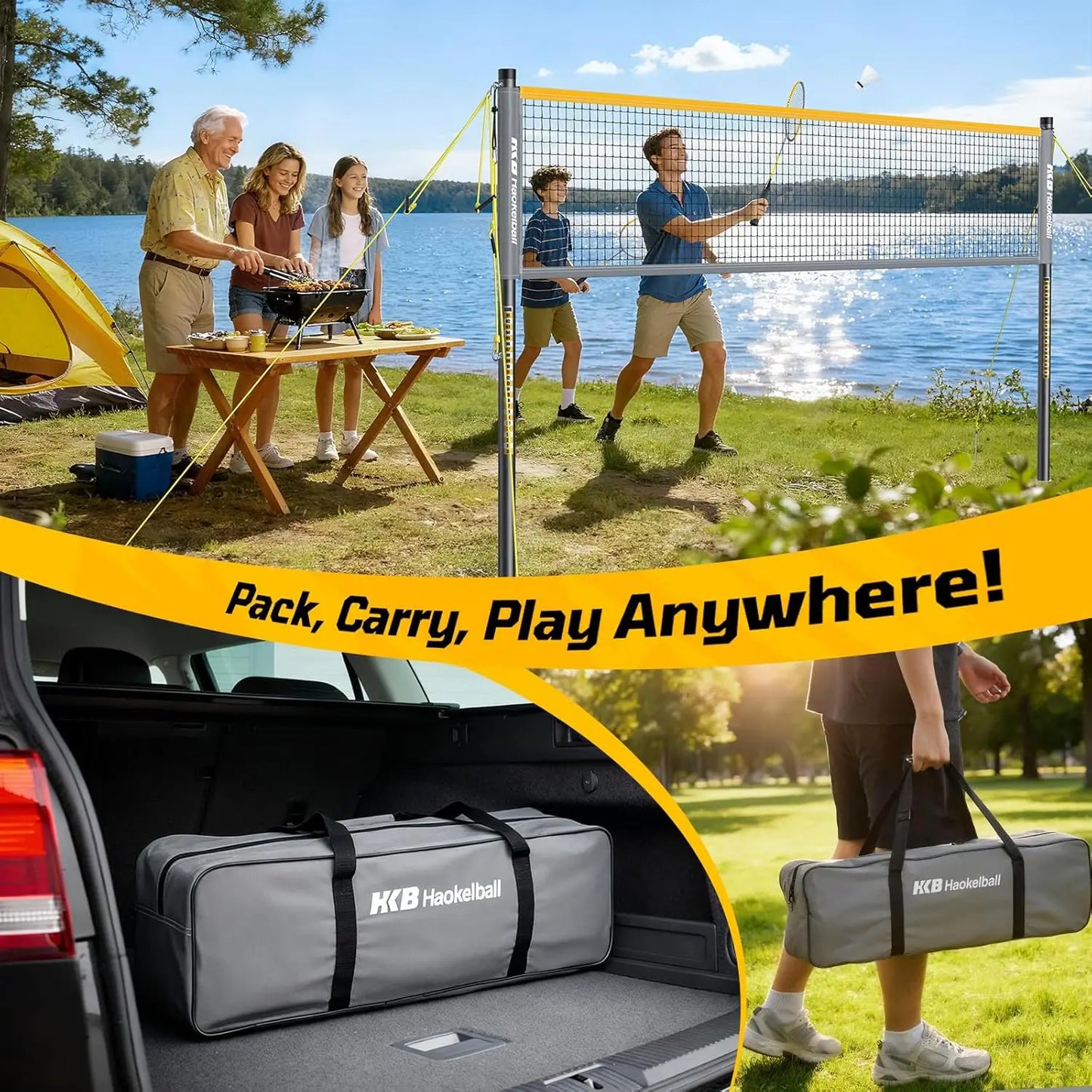 Outdoor Badminton Net Set With Anti Sag Winch And Carry Bag