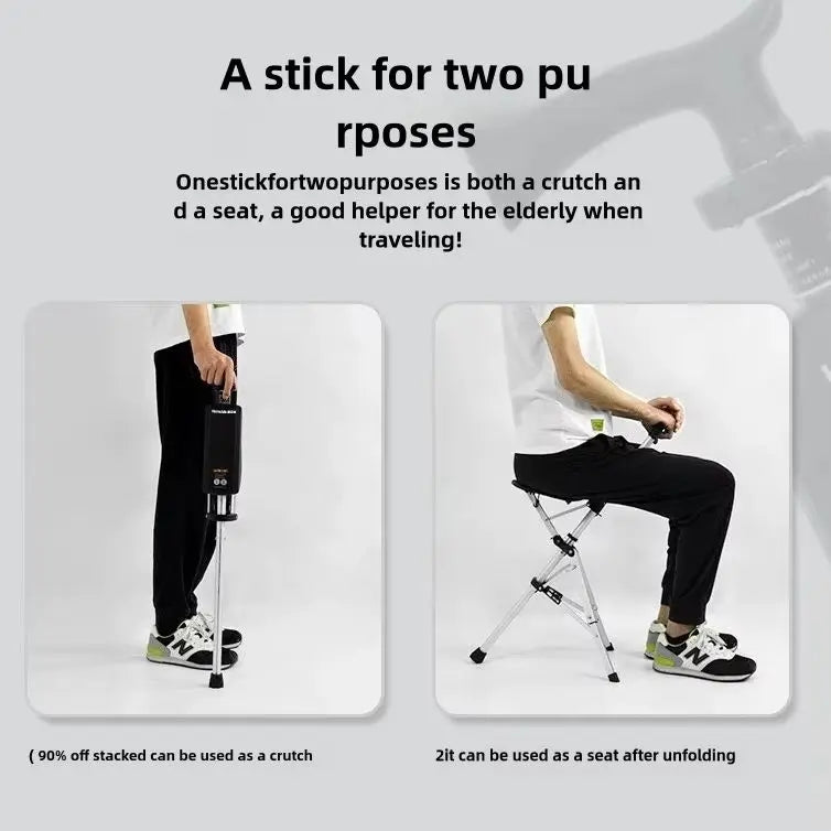 2 In 1 Portable Folding Cane And Chair With Seat