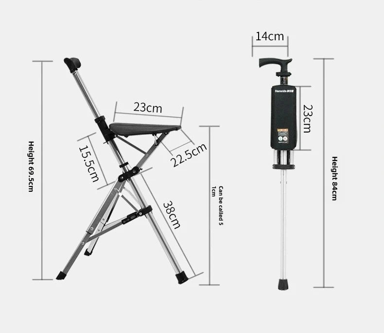 2 In 1 Portable Folding Cane And Chair With Seat
