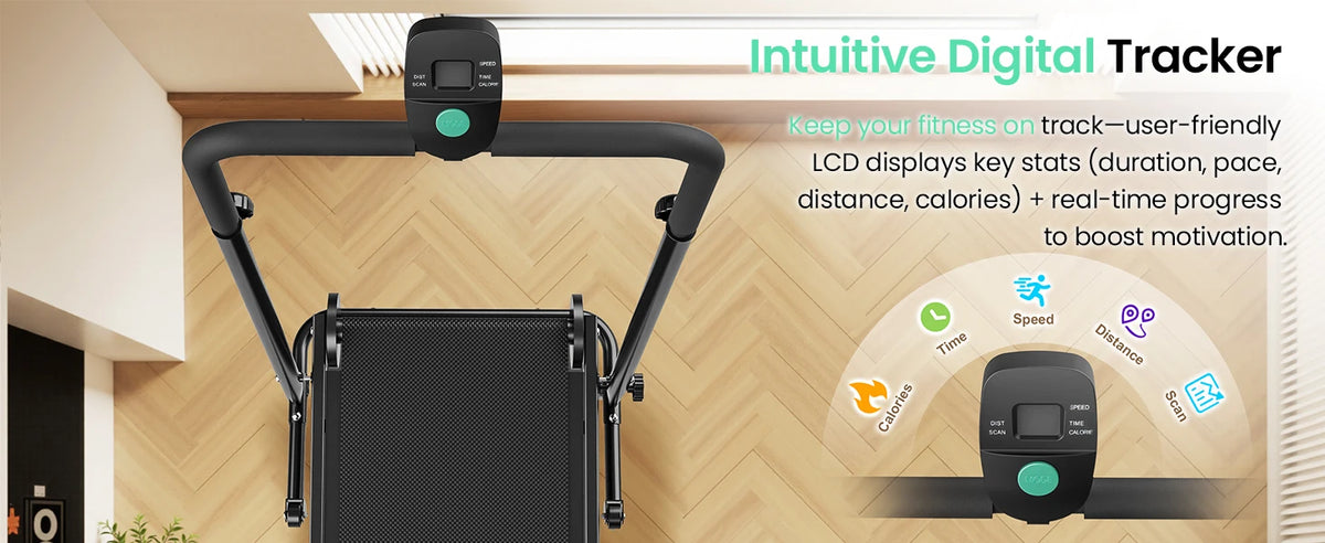 AKLUER Motorless Treadmill With LCD Monitor And Dual Flywheel