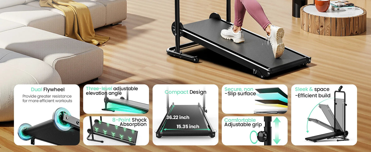 AKLUER Motorless Treadmill With LCD Monitor And Dual Flywheel