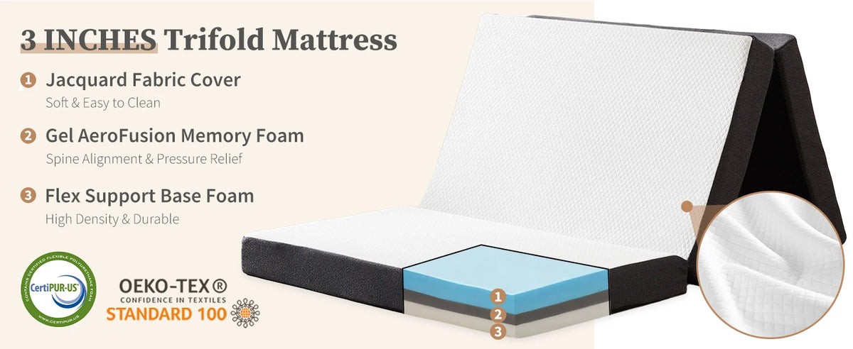 JHK Trifold Memory Foam Portable Floor Bed