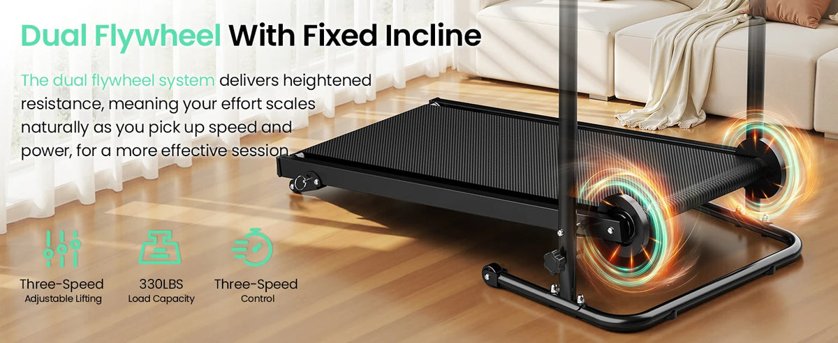 AKLUER Motorless Treadmill With LCD Monitor And Dual Flywheel