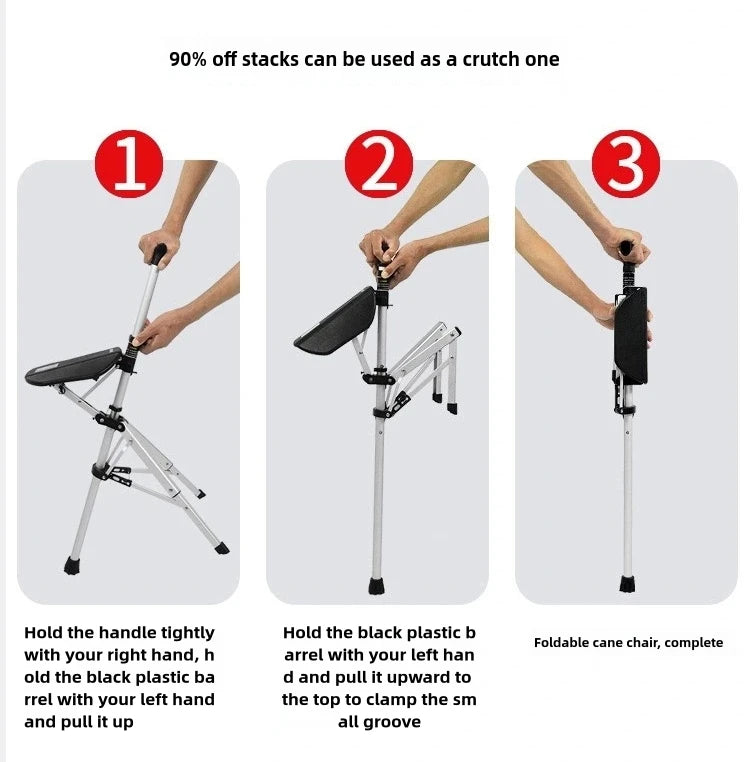 2 In 1 Portable Folding Cane And Chair With Seat