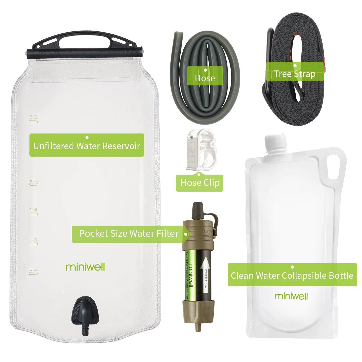Miniwell Outdoor Gravity Water Filter for Hiking and Travel