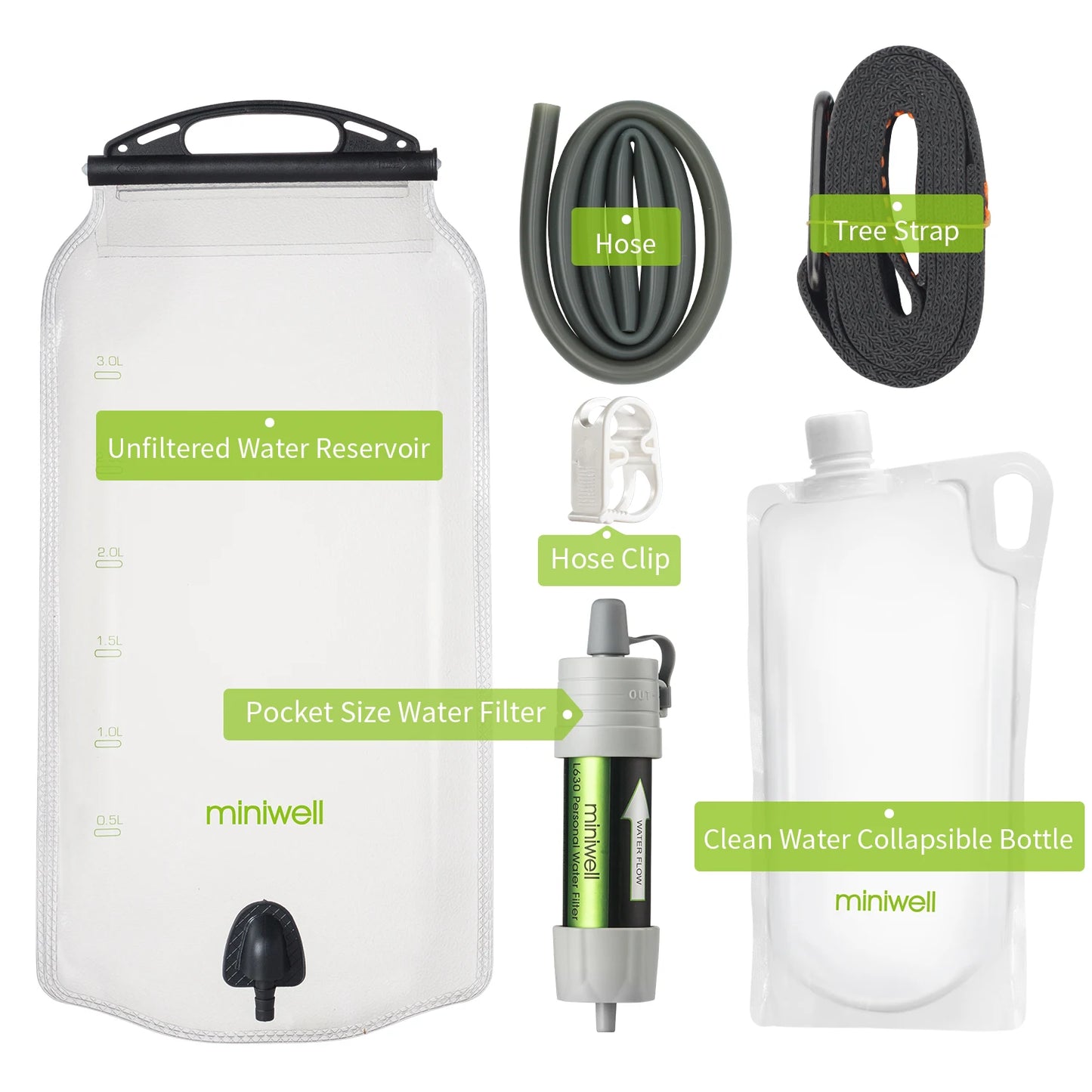 Miniwell Outdoor Gravity Water Filter for Hiking and Travel