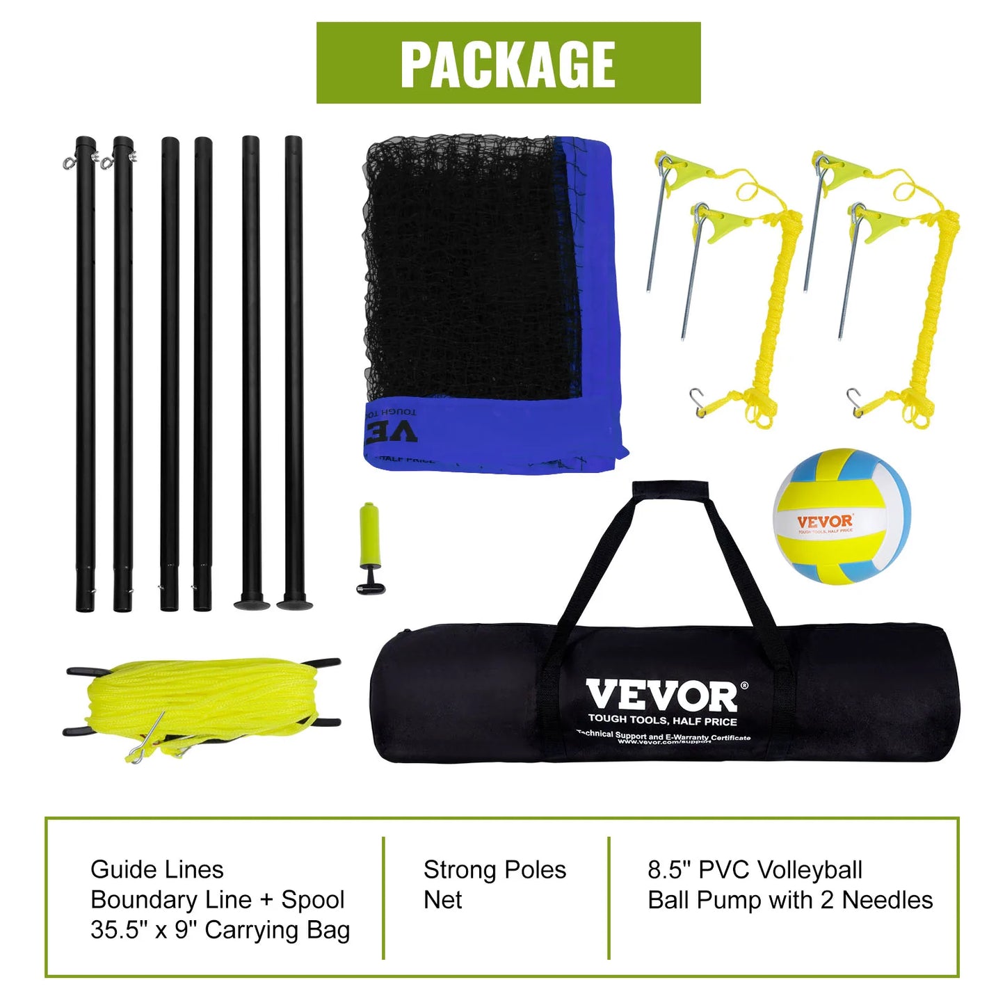 SucceBuy Outdoor Volleyball Net System with Adjustable Poles