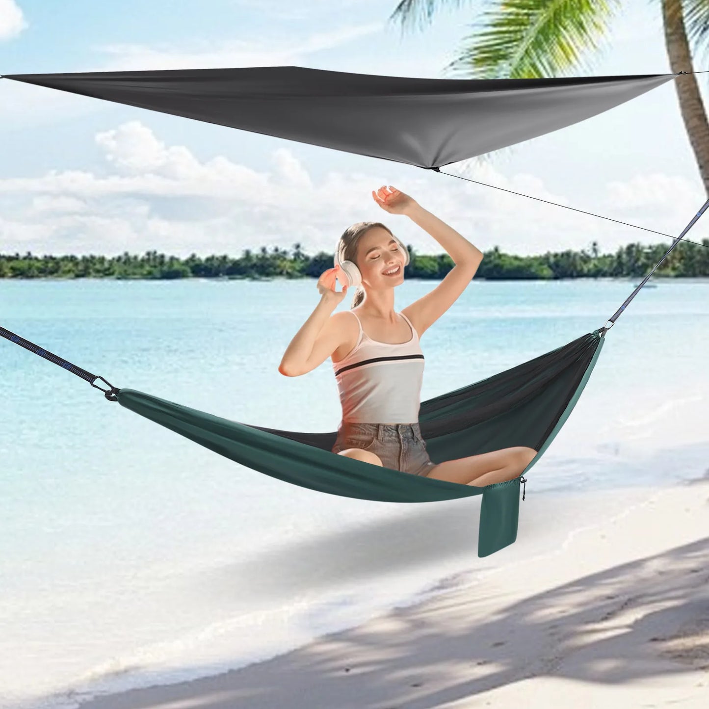 Bymaocar 2 In 1 Camping Hammock Waterproof Tarp Mosquito Net