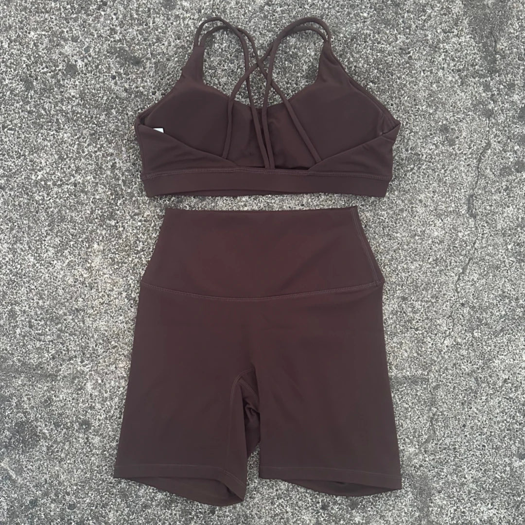 Women's Cross Back Gym Bra And High Waist Shorts Set