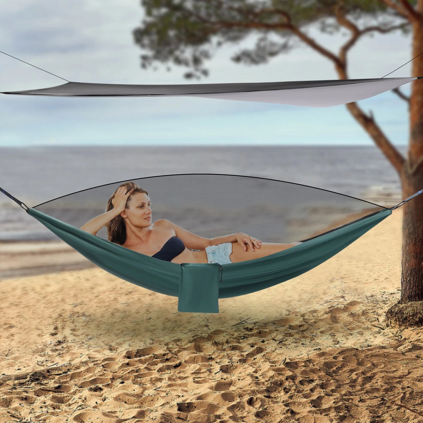 Bymaocar 2 In 1 Camping Hammock Waterproof Tarp Mosquito Net