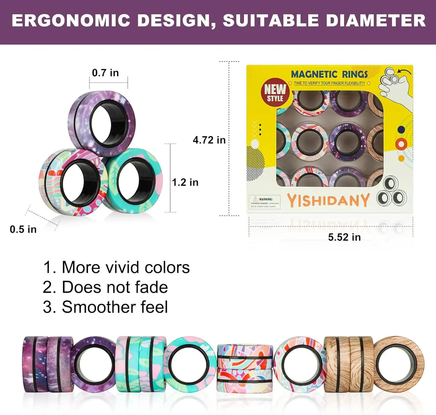 12 Piece Magnetic Ring Fidget Toy Pack Stress Relief ADHD