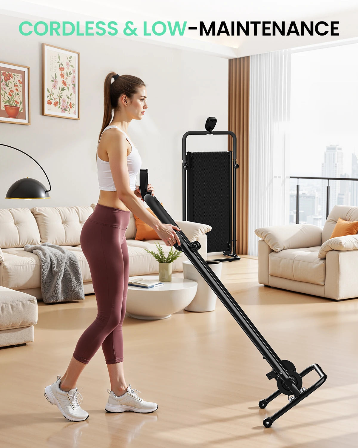 AKLUER Motorless Treadmill With LCD Monitor And Dual Flywheel
