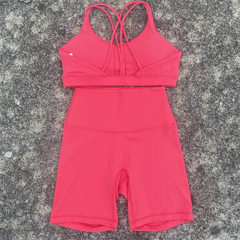 Women's Cross Back Gym Bra And High Waist Shorts Set