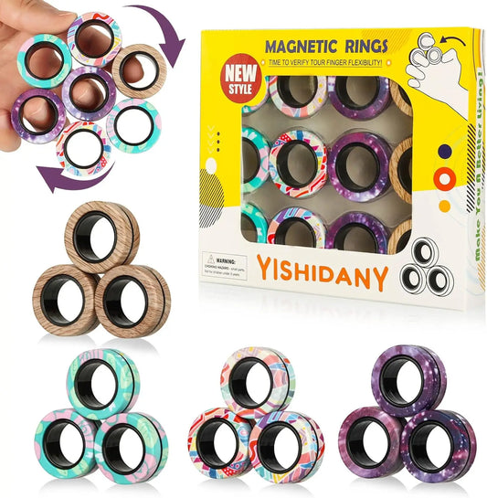 12 Piece Magnetic Ring Fidget Toy Pack Stress Relief ADHD