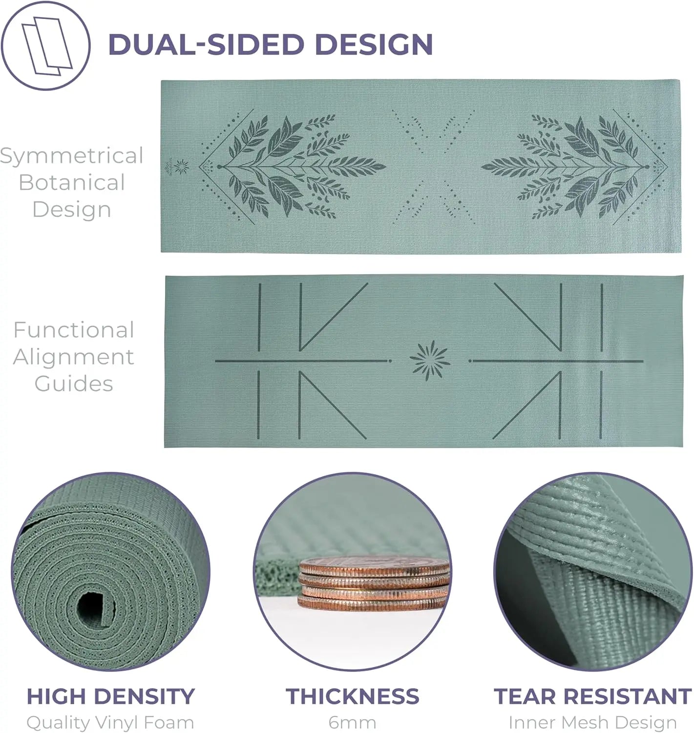 Non Slip Yoga Mat With Alignment Lines For Pilates Gym