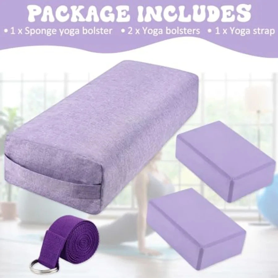 Yoga Bolster Pillows and Blocks Set with Strap