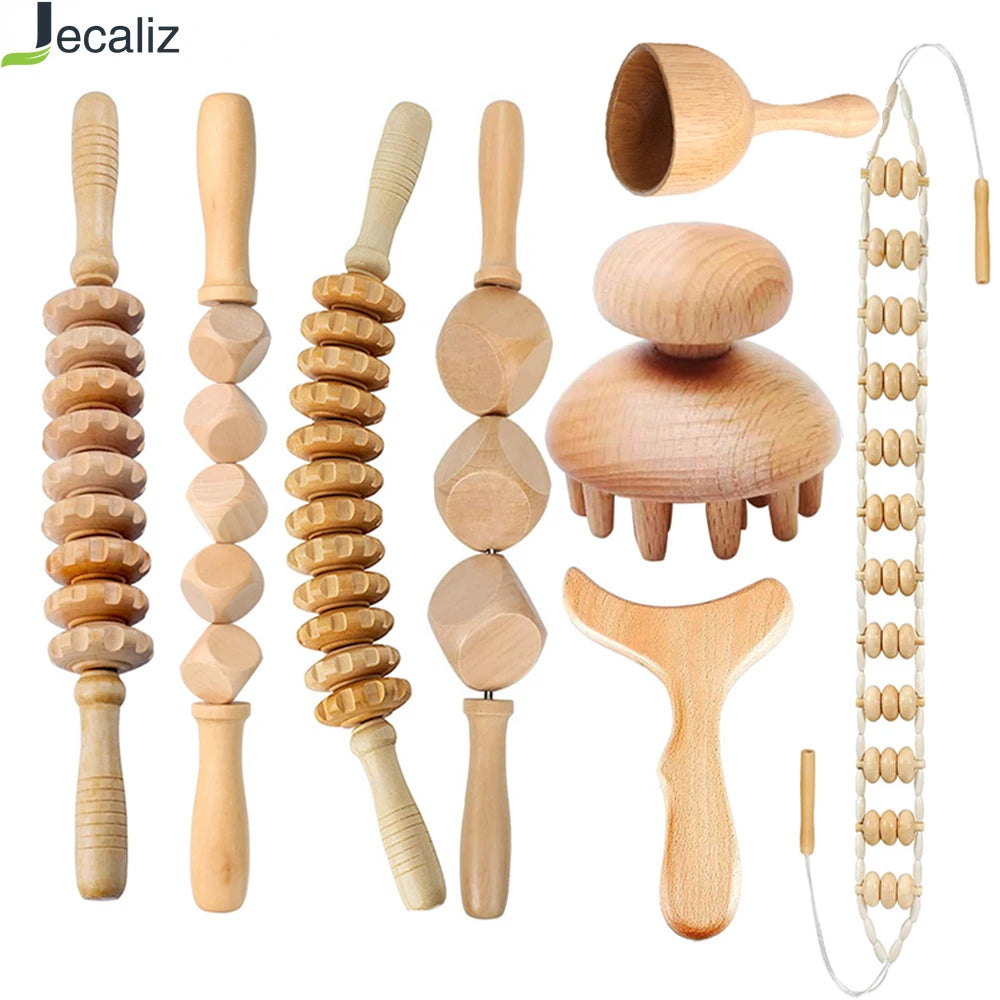 Jecaliz Wooden Massager Lymphatic Drainage Guasha Roller