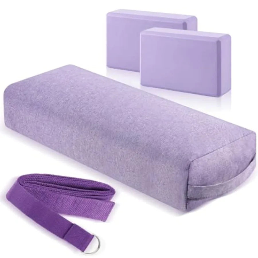 Yoga Bolster Pillows and Blocks Set with Strap