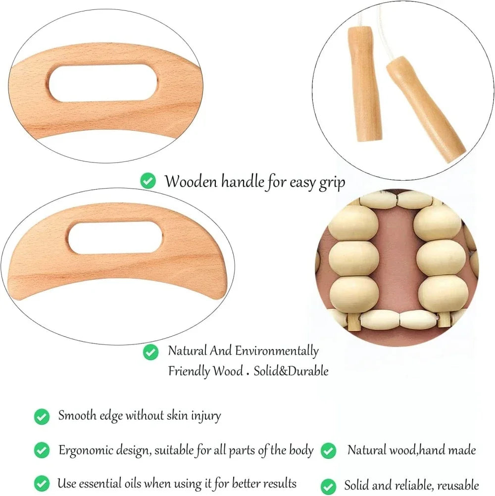 Jecaliz Wooden Massager Lymphatic Drainage Guasha Roller