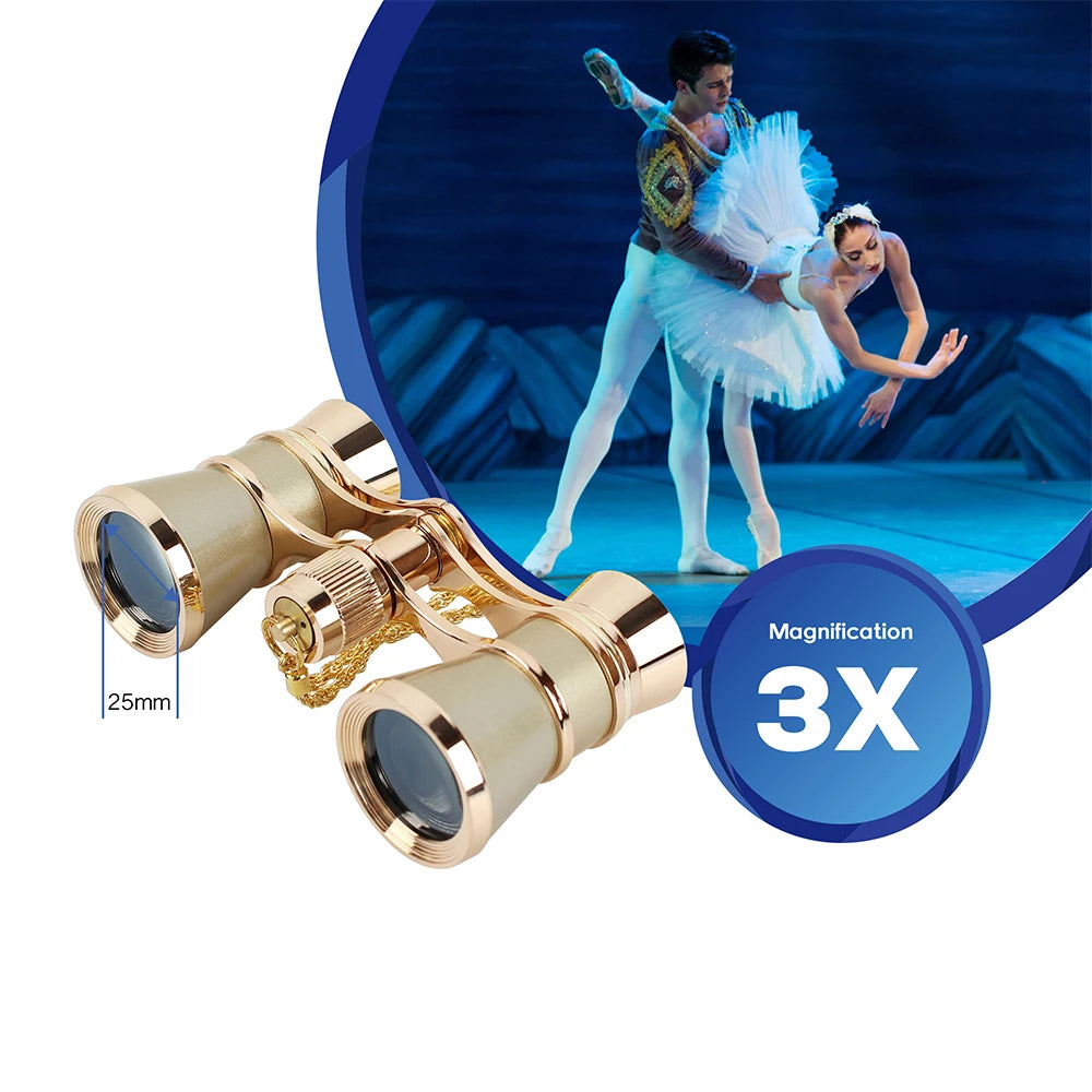 Opera Glasses Binoculars 3X25 Theater Glasses With Chain