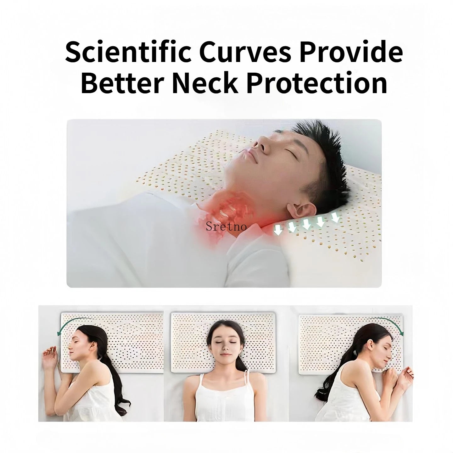 SRETNOCN Natural Latex Pillow For Neck Support