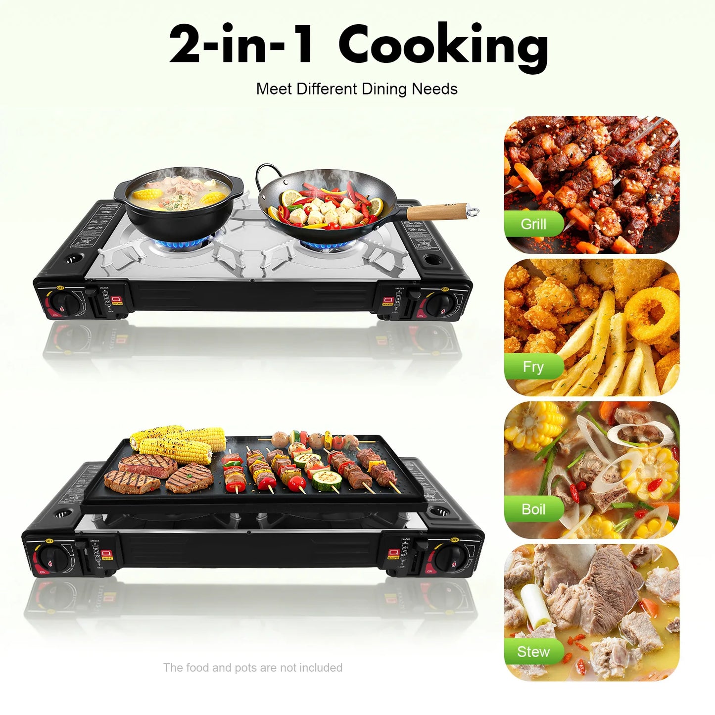Gas Stove With Grill Pan 2 Burner Camping Stove