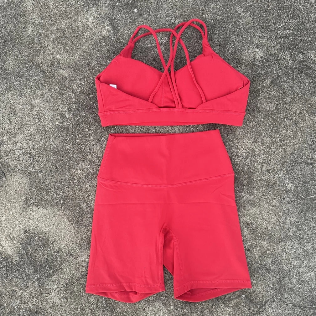 Women's Cross Back Gym Bra And High Waist Shorts Set