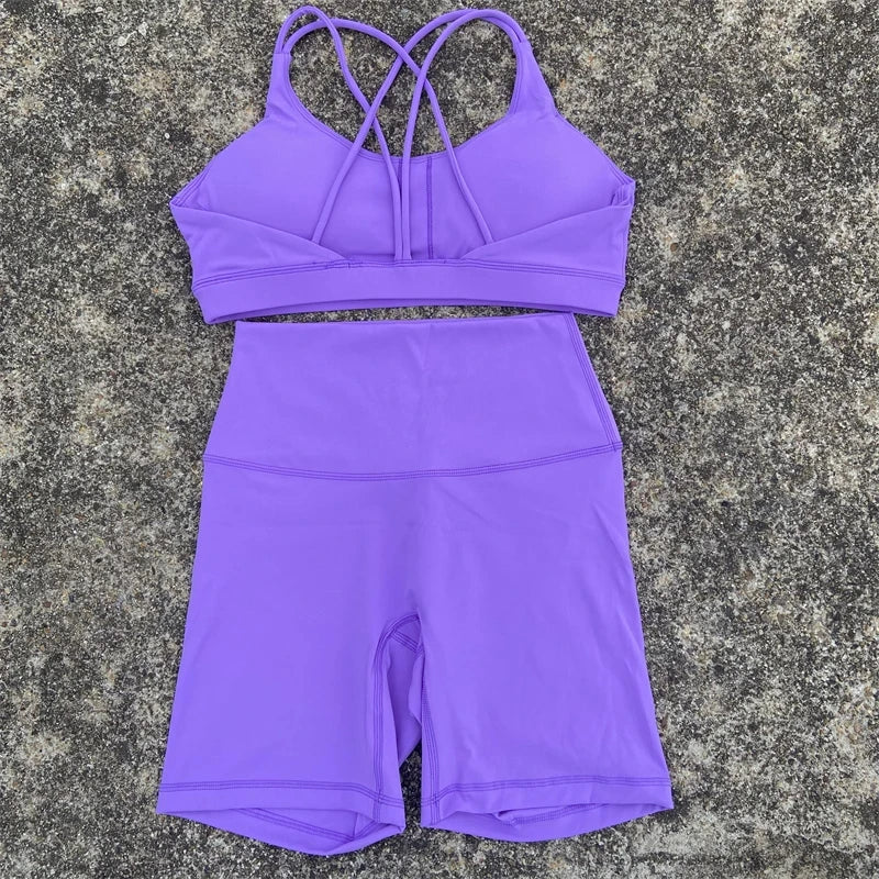 Women's Cross Back Gym Bra And High Waist Shorts Set