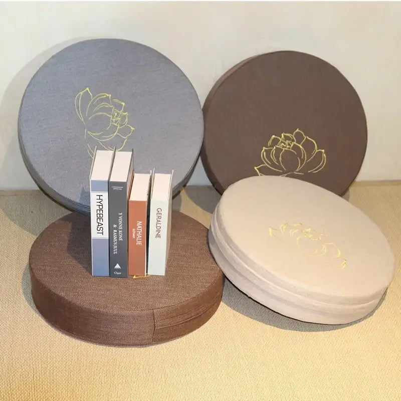 Yoga Meditation Linen Cushion Lotus Texture Backrest Pillow