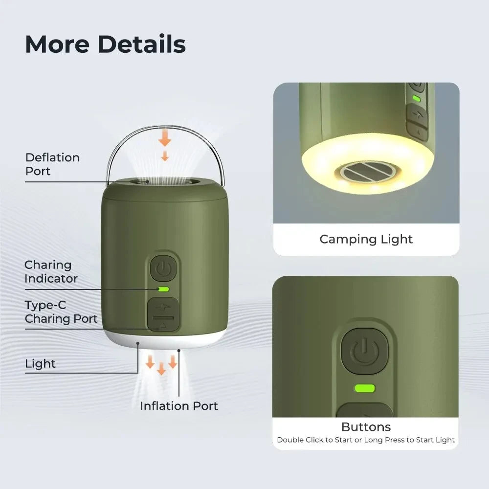 Tiny Air Pump With Camping Lantern Magnetic Design
