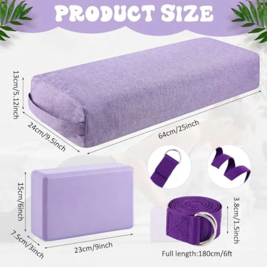 Yoga Bolster Pillows and Blocks Set with Strap