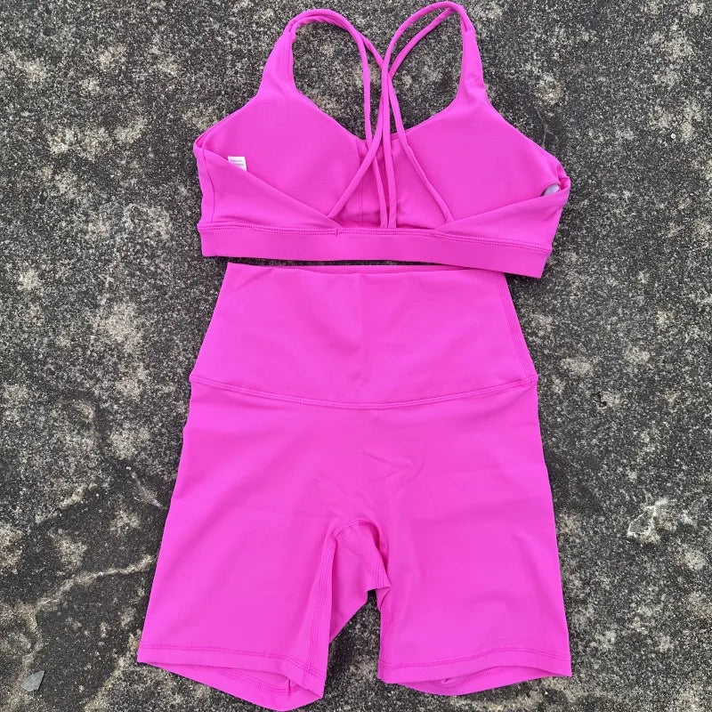 Women's Cross Back Gym Bra And High Waist Shorts Set