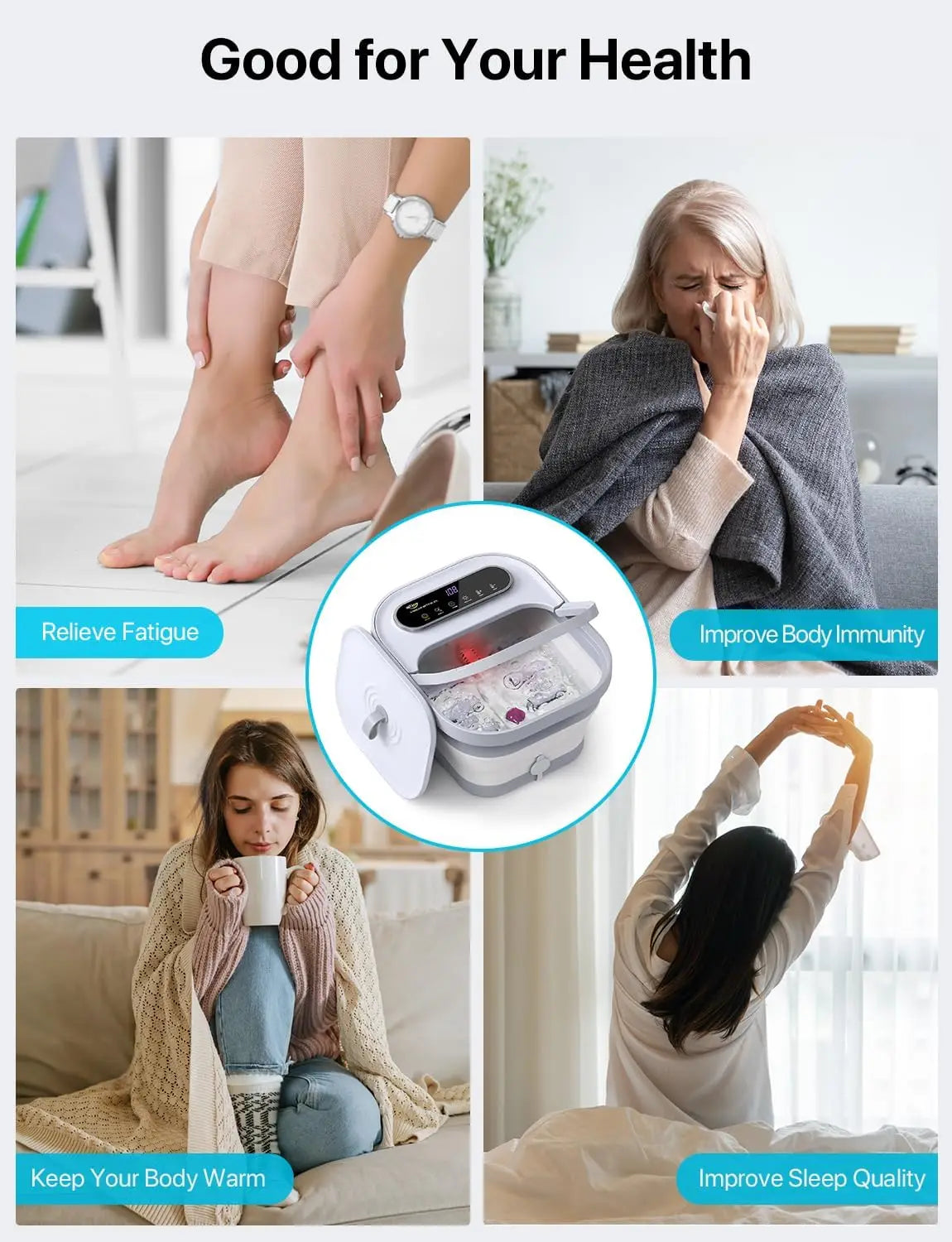 Collapsible Foot Spa Massager With Heat And Shiatsu Rollers