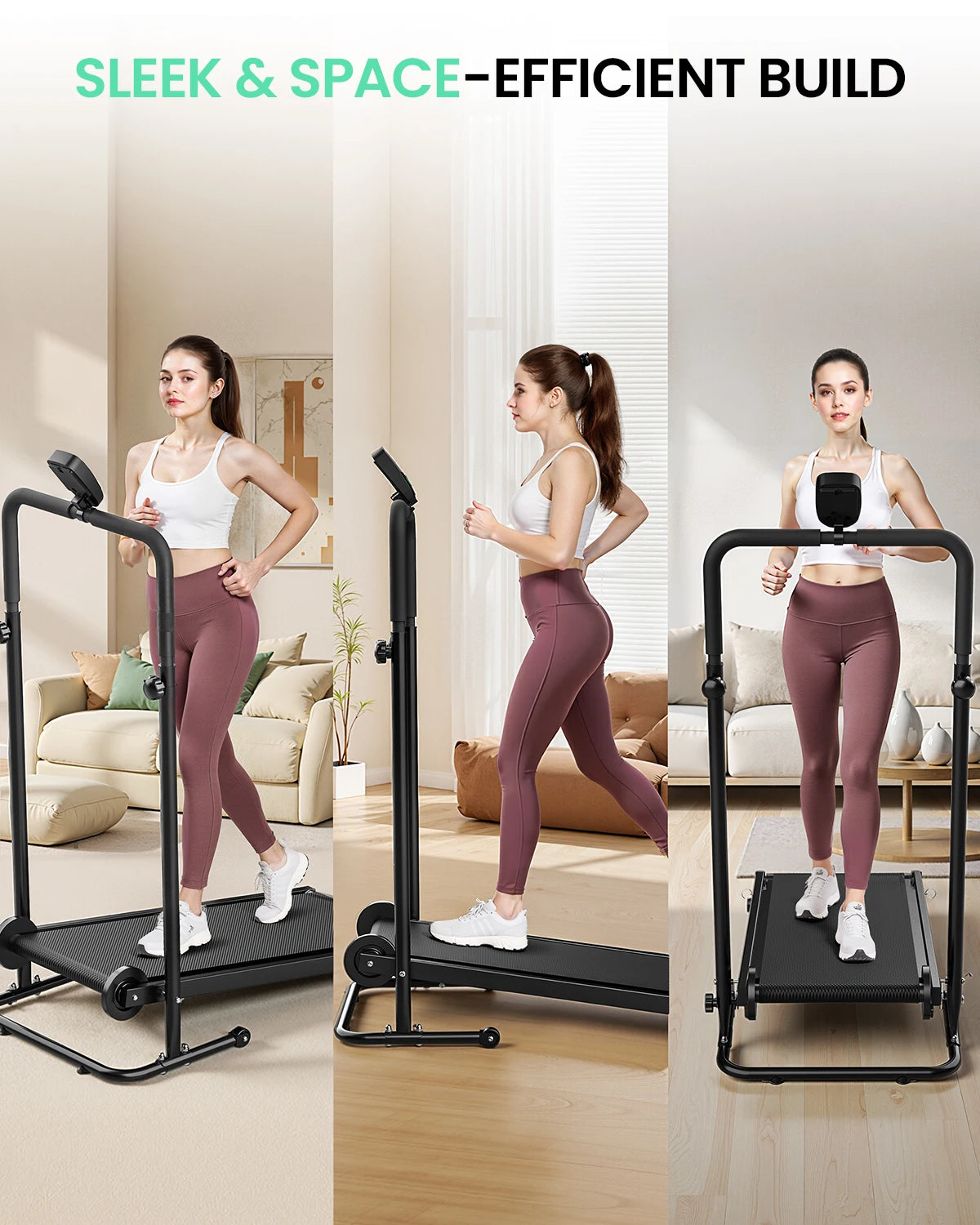 AKLUER Motorless Treadmill With LCD Monitor And Dual Flywheel