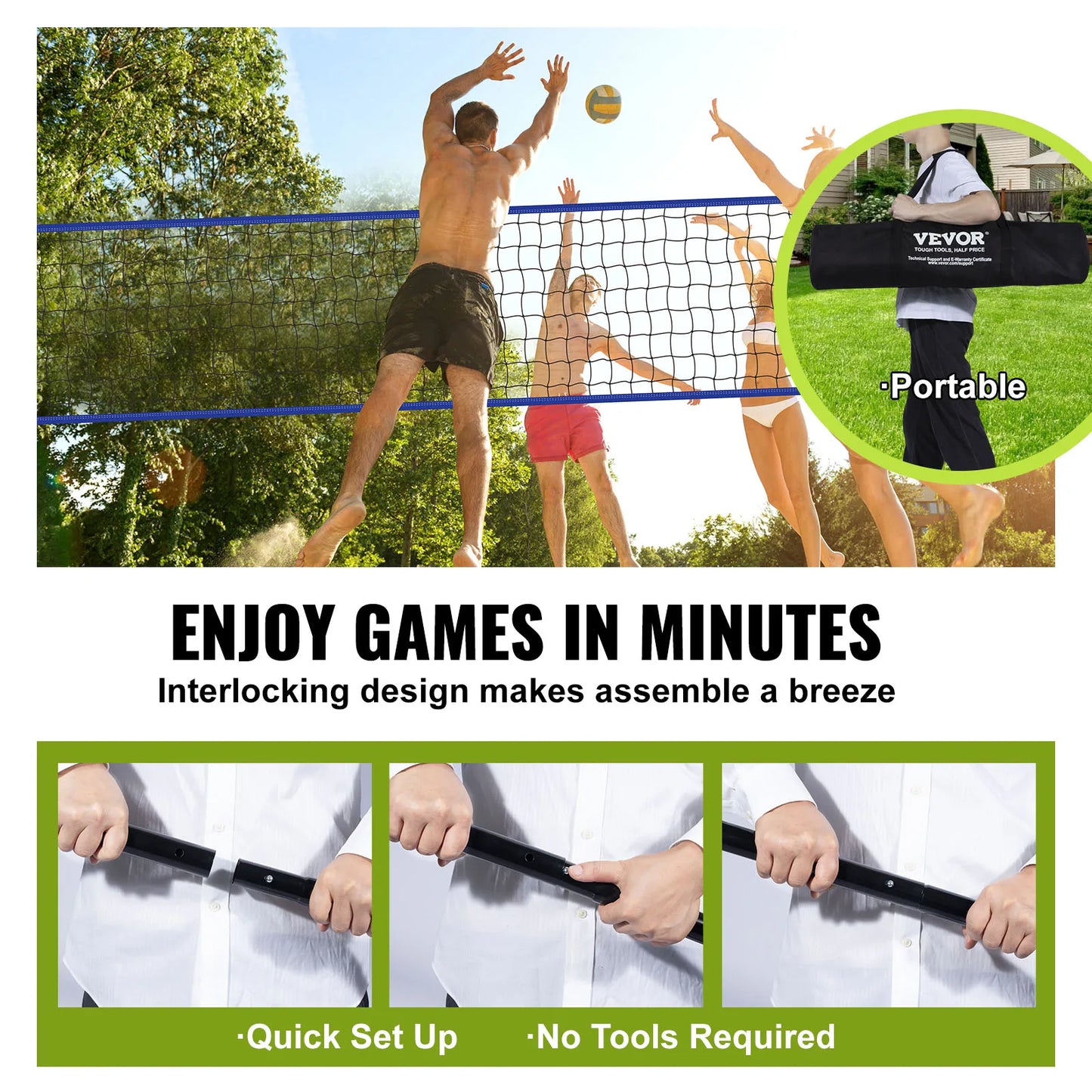 SucceBuy Outdoor Volleyball Net System with Adjustable Poles