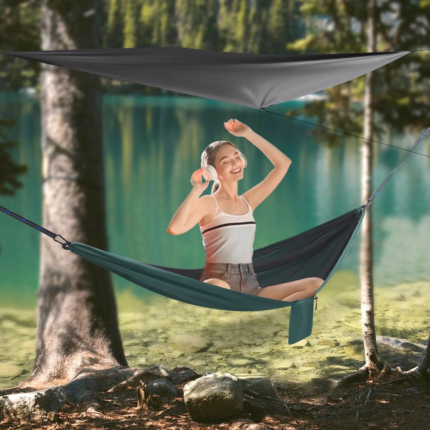 Bymaocar 2 In 1 Camping Hammock Waterproof Tarp Mosquito Net