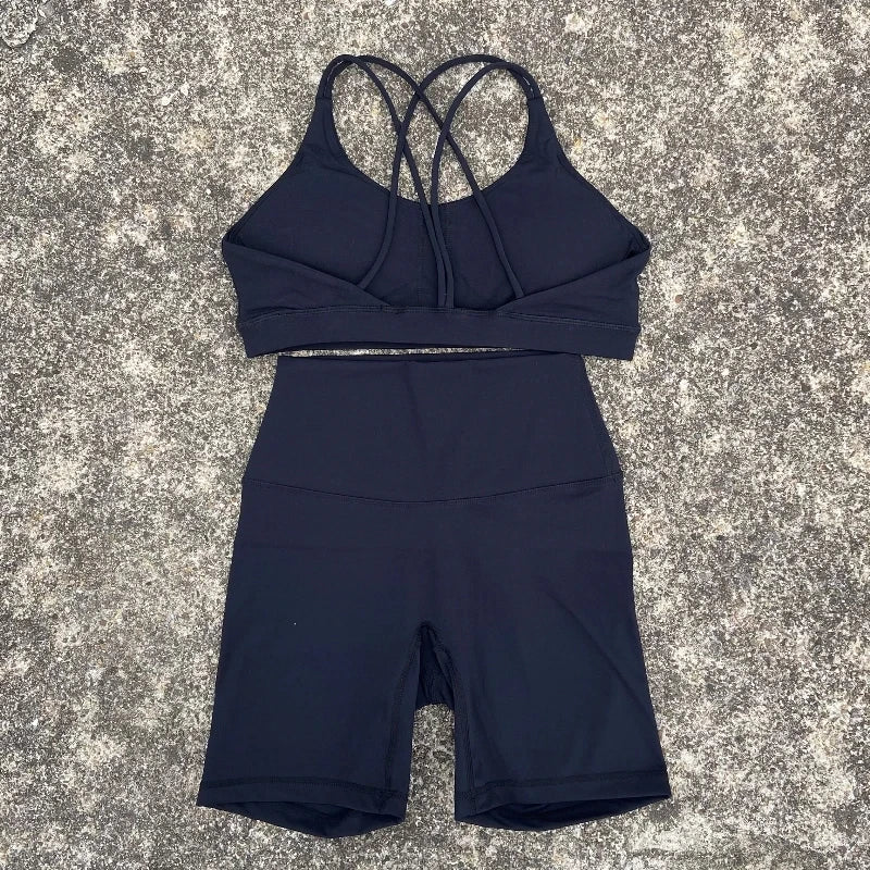 Women's Cross Back Gym Bra And High Waist Shorts Set