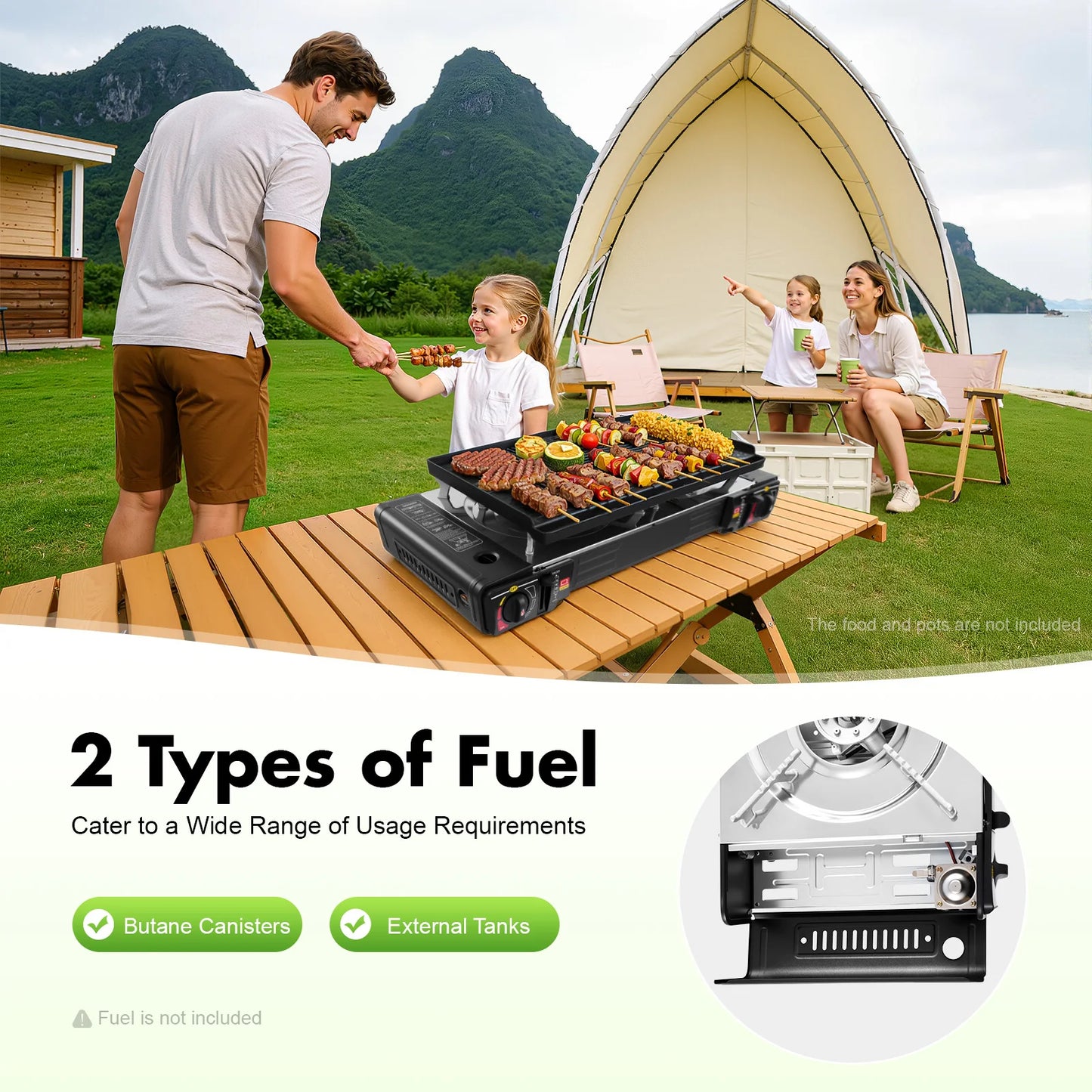 Gas Stove With Grill Pan 2 Burner Camping Stove