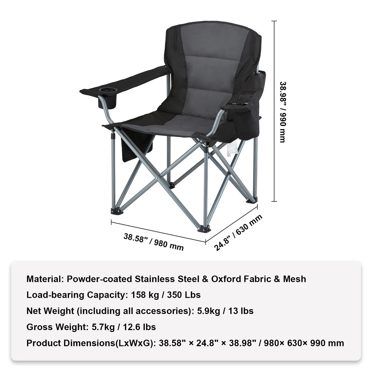VEVOR Portable Folding Camping Chair With Lumbar Support