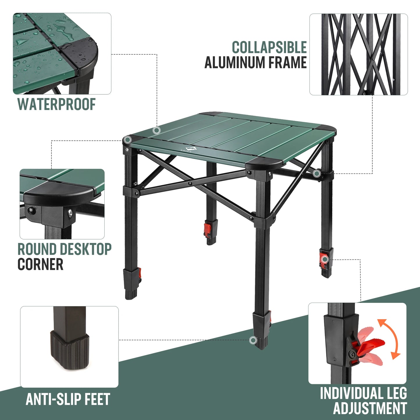 VILLEY Folding Camping Table Aluminum Lightweight Carry Bag