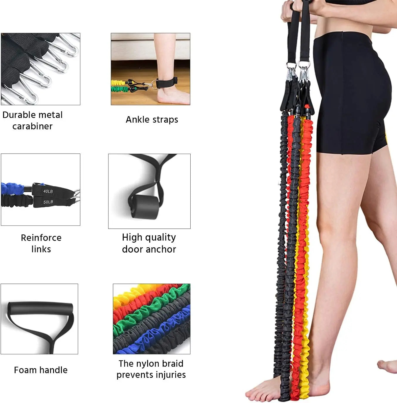 Resistance Band Kit With Protective Sleeves And Handles