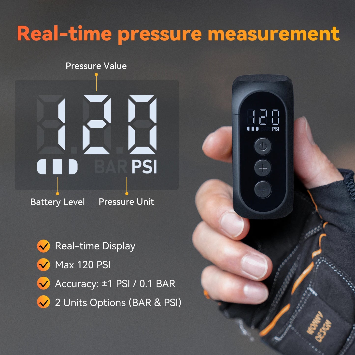Anoutway AT1 Pro Mini Electric Bike Pump With LCD 120PSI