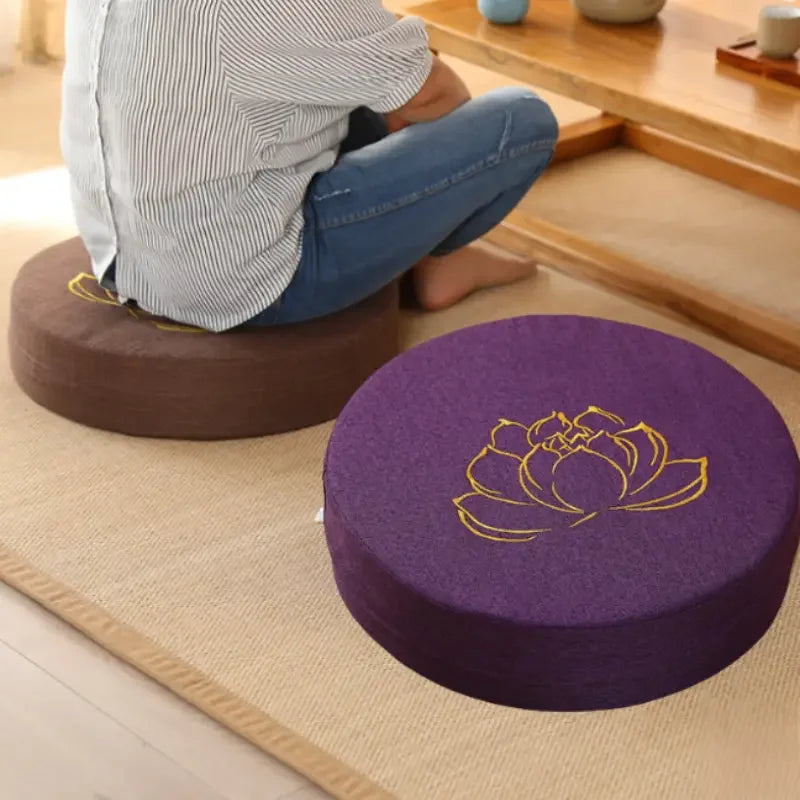 Yoga Meditation Linen Cushion Lotus Texture Backrest Pillow
